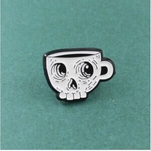 Skeleton Skull Coffee Cup Mug Pin Brooch Halloween